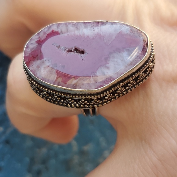 New Solar Quartz Agate Druzy 925 Silver Ring. - Picture 9 of 16